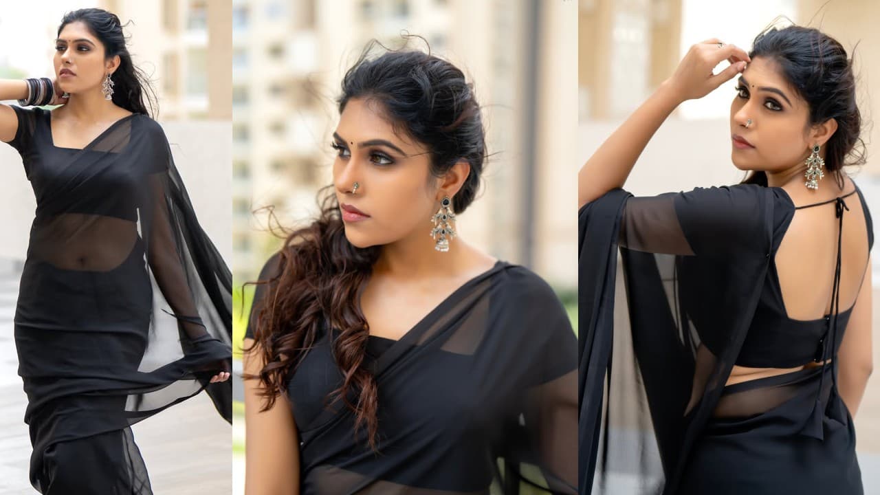 Jabardasth Satya Sri Stunning Looks In Black Saree Photos Sy 1095260