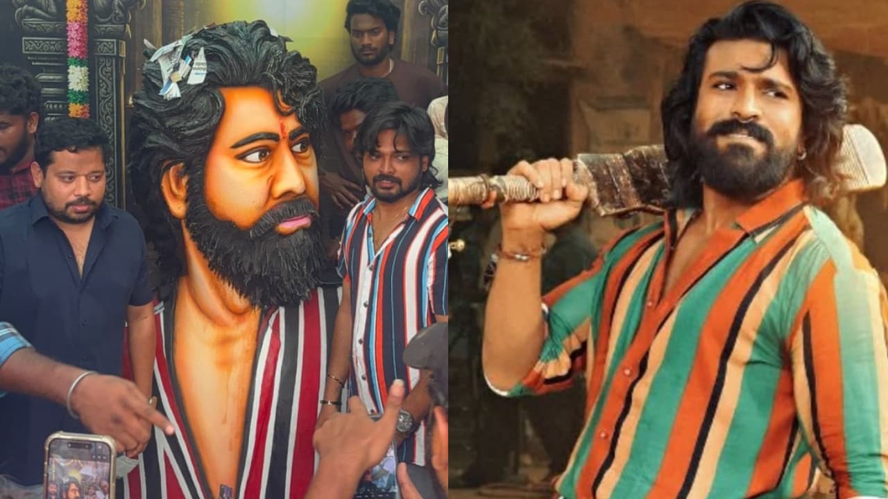 ఇదెక్కడి క్రేజ్ రా మామా.. అర్జున్ థియేటర్ లో రామ్ చరణ్ గుడి.. పూజలు చేస్తున్న మెగా ఫ్యాన్స్